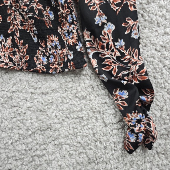 Free People Santiago Women Floral Smocked Top Size Small Long Sleeve Boho Grunge - Picture 3 of 12